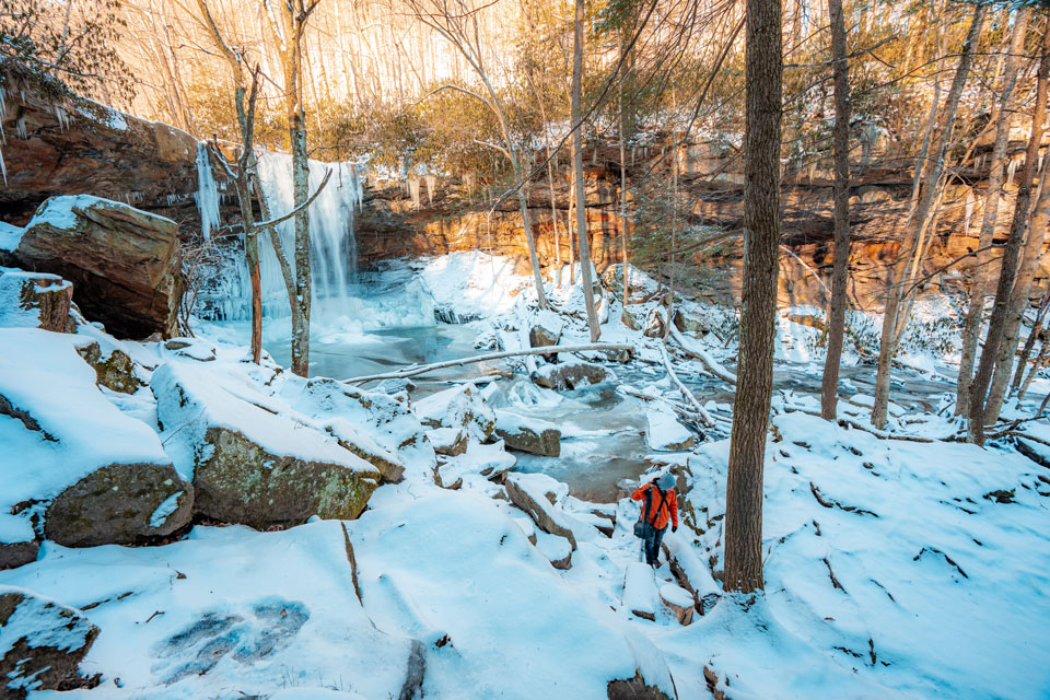 Ohiopyle Cucumber Falls covered with Snow