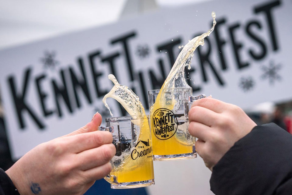 Cheering with Two glasses of beer