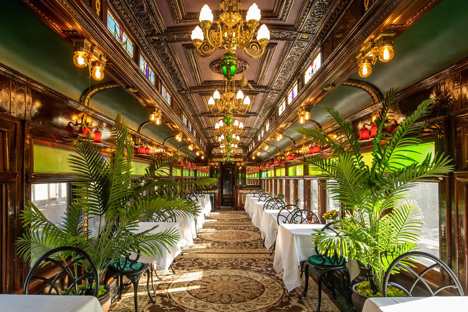 Beautifully decorated dining car of a rail