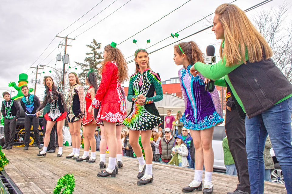 girls groups performing tap dance at st patricks day parade
