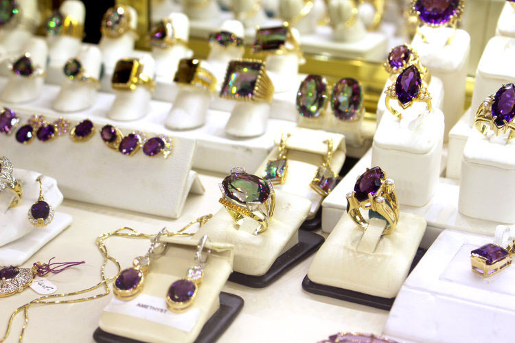 gem jewelry on display