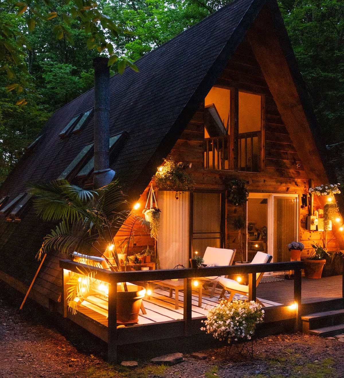 Farm cabin light up with twinkling lights