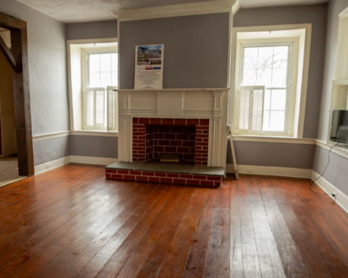 Interior of living room with fireplace